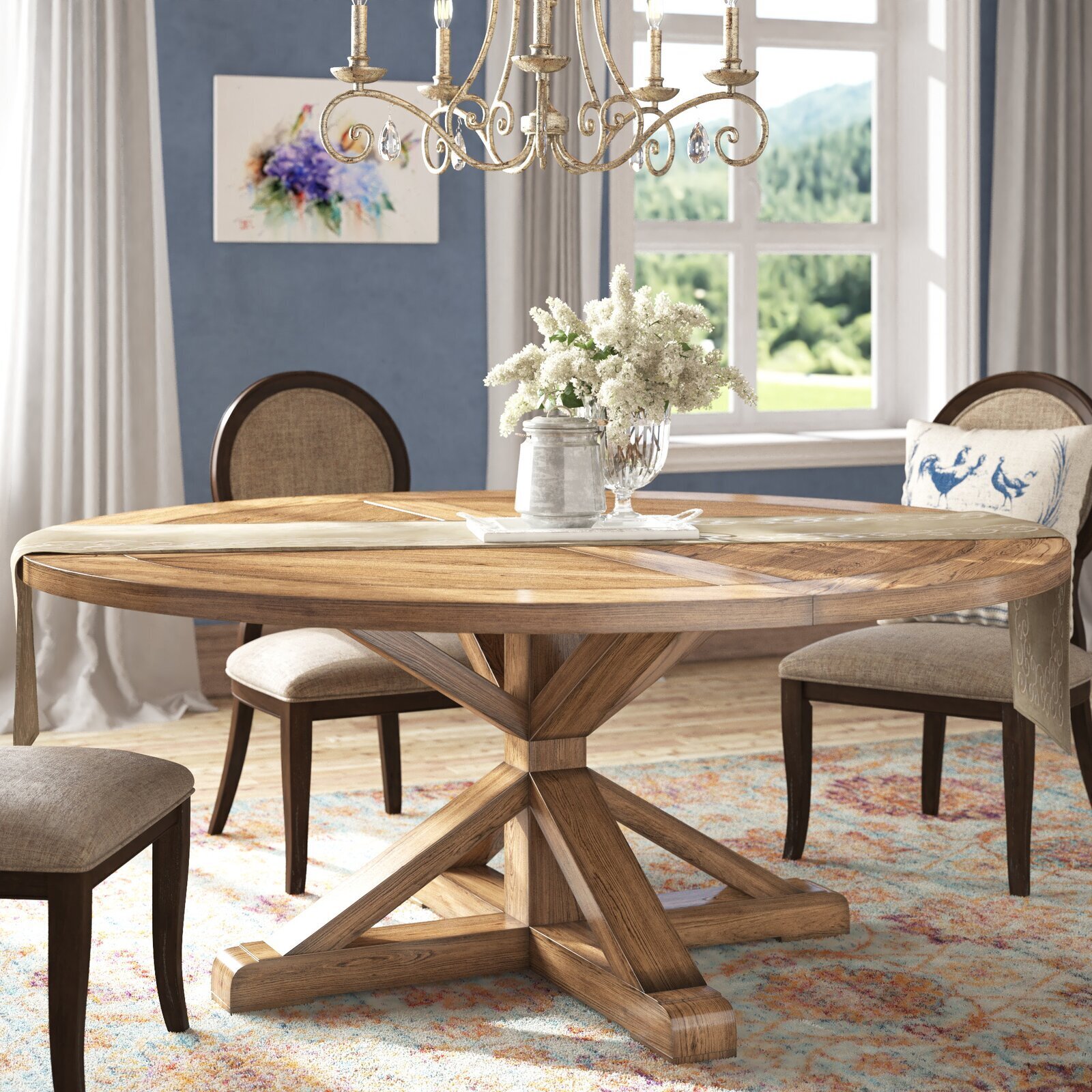 Round Pedestal Distressed Dining Table 