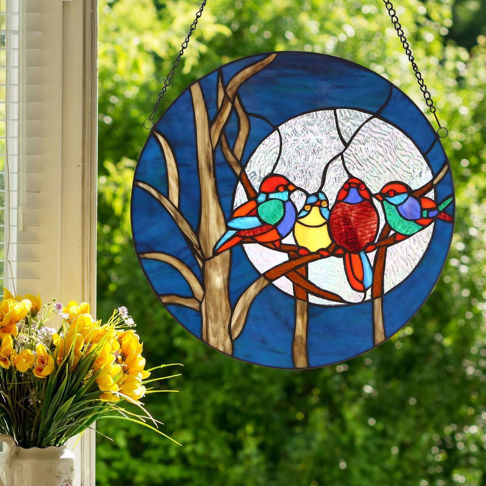 Bird series decorative hanging window hanging JKKJ Phoenix on wire high stained glass catcher window panel Stained glass bird catcher on window Gift for bird lovers 