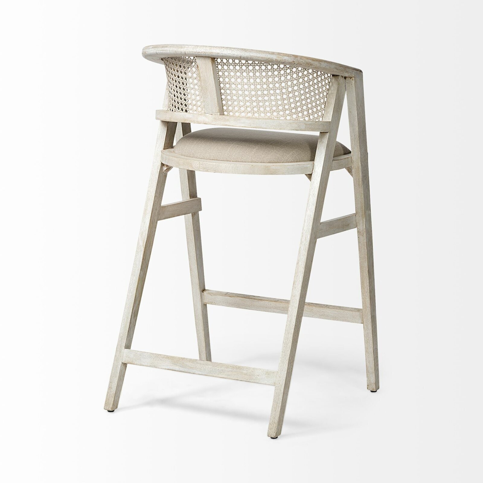 Rounded Open Cane Back Neutral Bar Stool