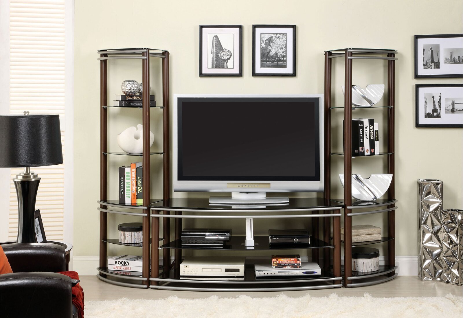 Rounded Style Glass Wall Unit for TV