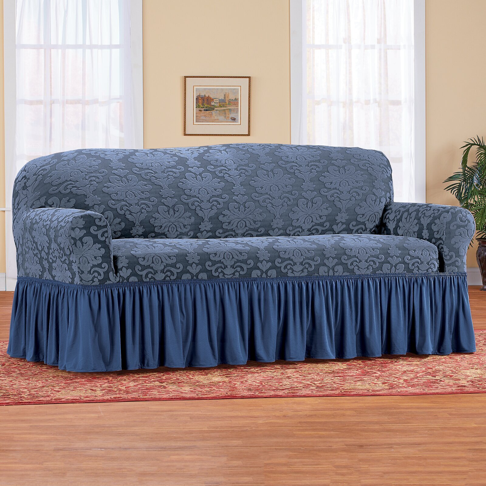 Royal Blue Ruffled French Country Sofa Slipcovers
