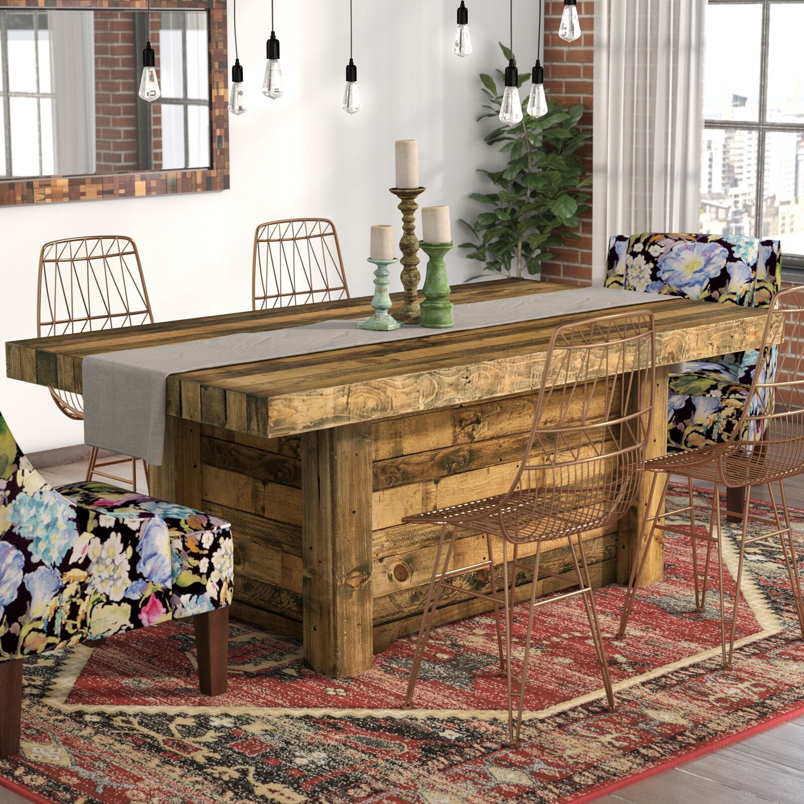 Rustic and Robust Pedestal Rectangular Dining Table