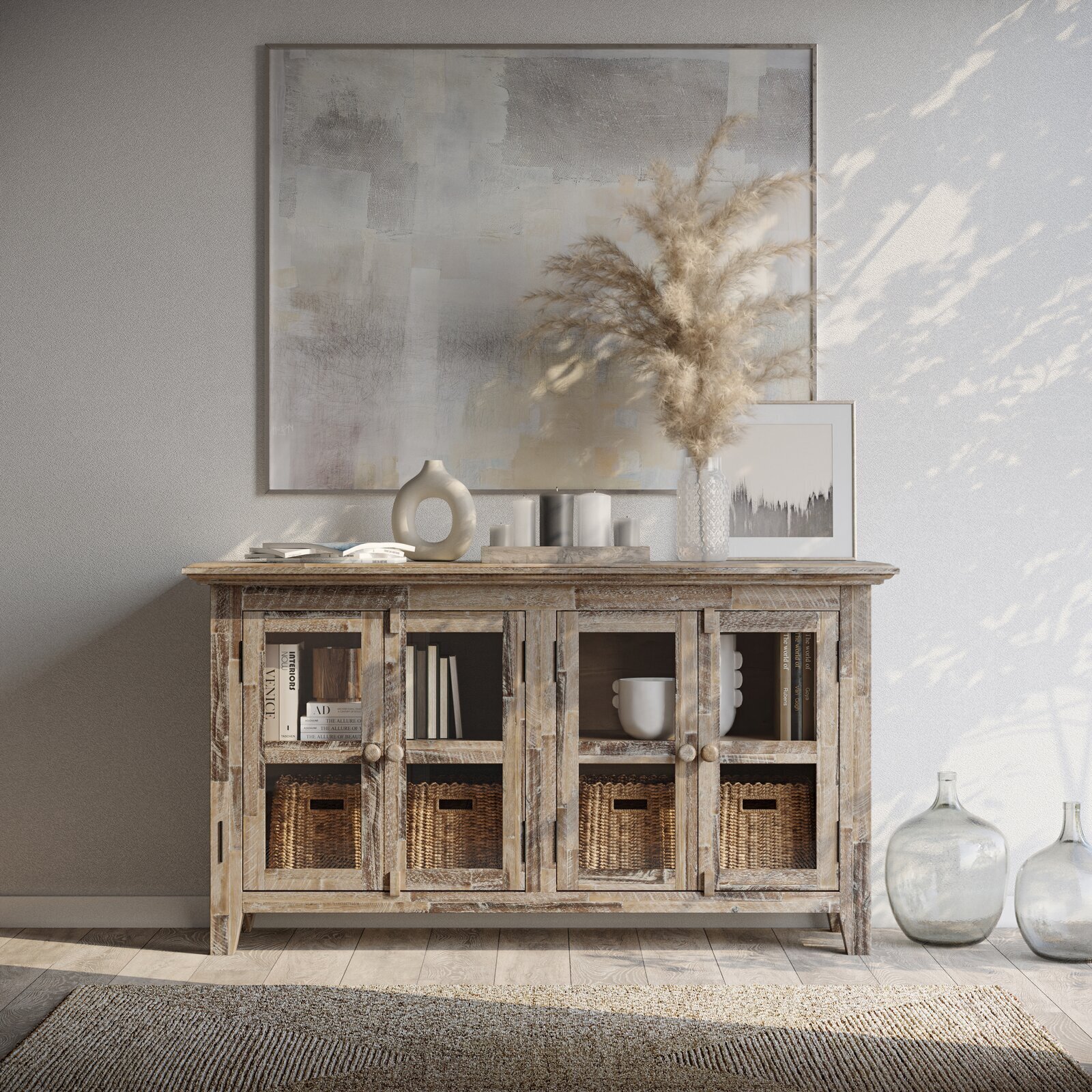 Rustic Buffet Cabinet with Glass Doors