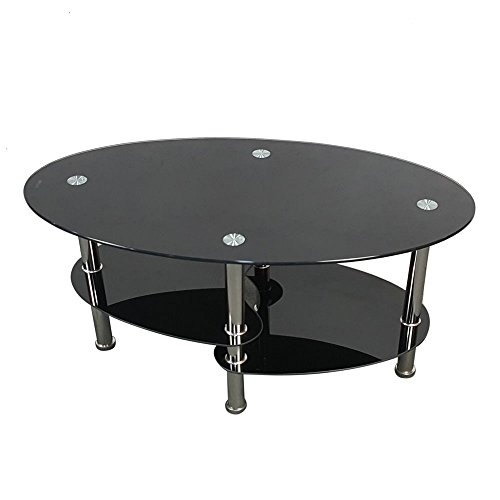 SAILSWORD 3 Tier Glass Coffee Table Dual Fishtail Style Tempered Glass Coffee Table (Black)