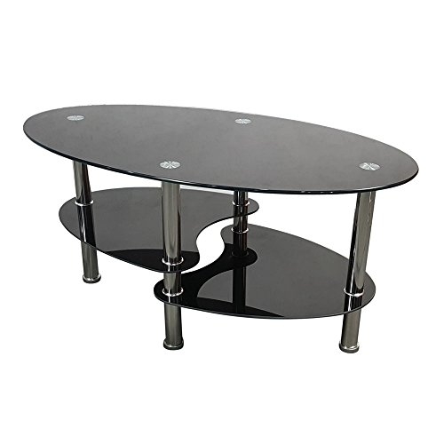 SAILSWORD 3 Tier Glass Coffee Table Dual Fishtail Style Tempered Glass Coffee Table (Black)