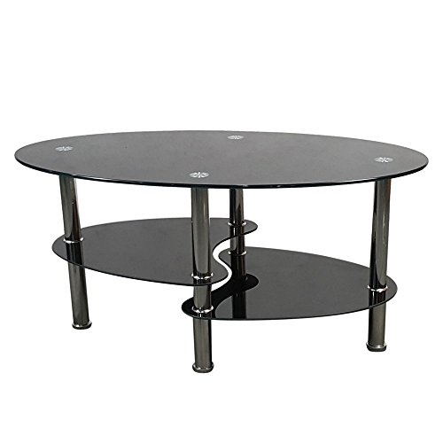 SAILSWORD 3 Tier Glass Coffee Table Dual Fishtail Style Tempered Glass Coffee Table (Black)