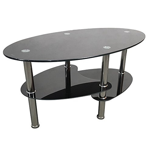 SAILSWORD 3 Tier Glass Coffee Table Dual Fishtail Style Tempered Glass Coffee Table (Black)