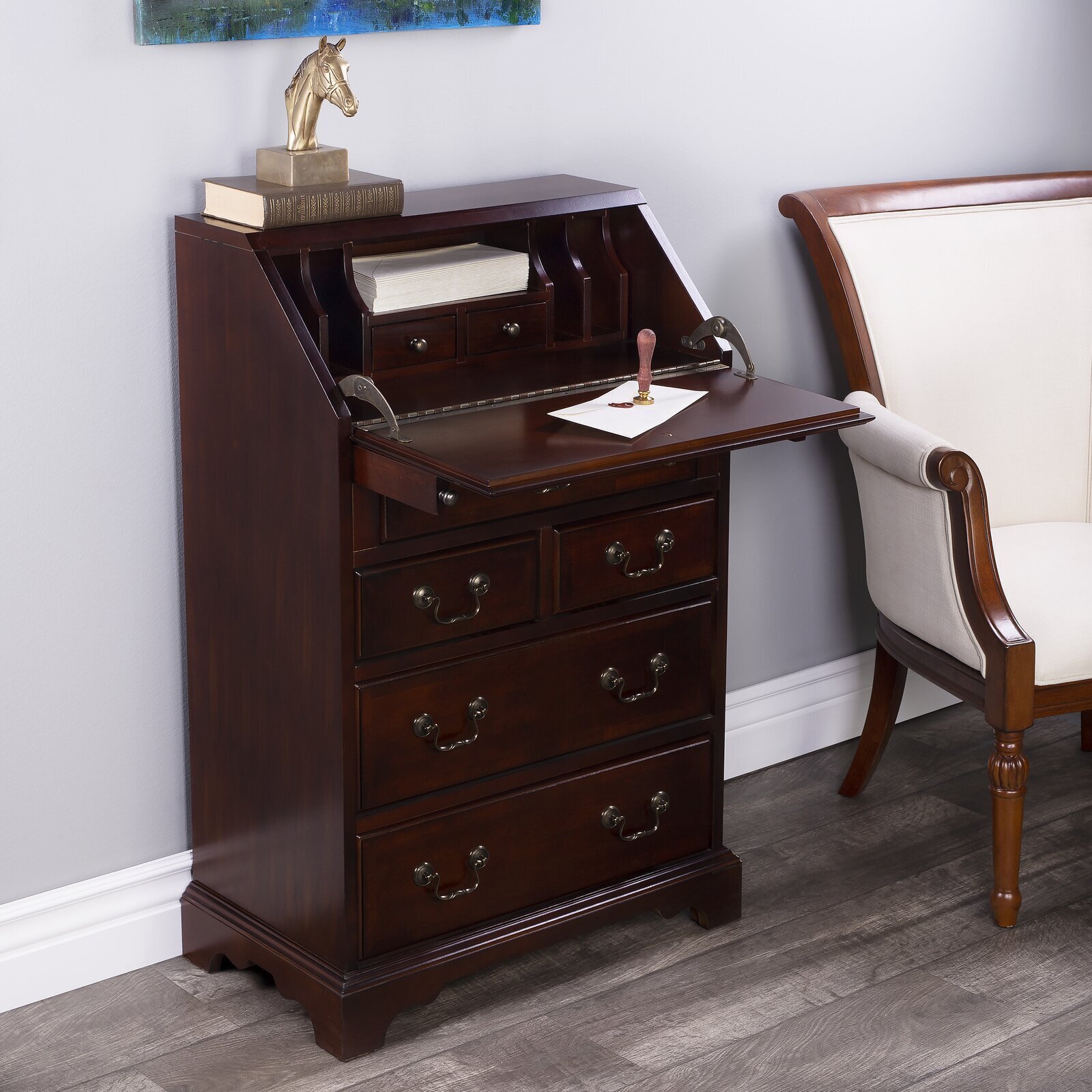 Secretary Desk Cabinet with Vintage Handles