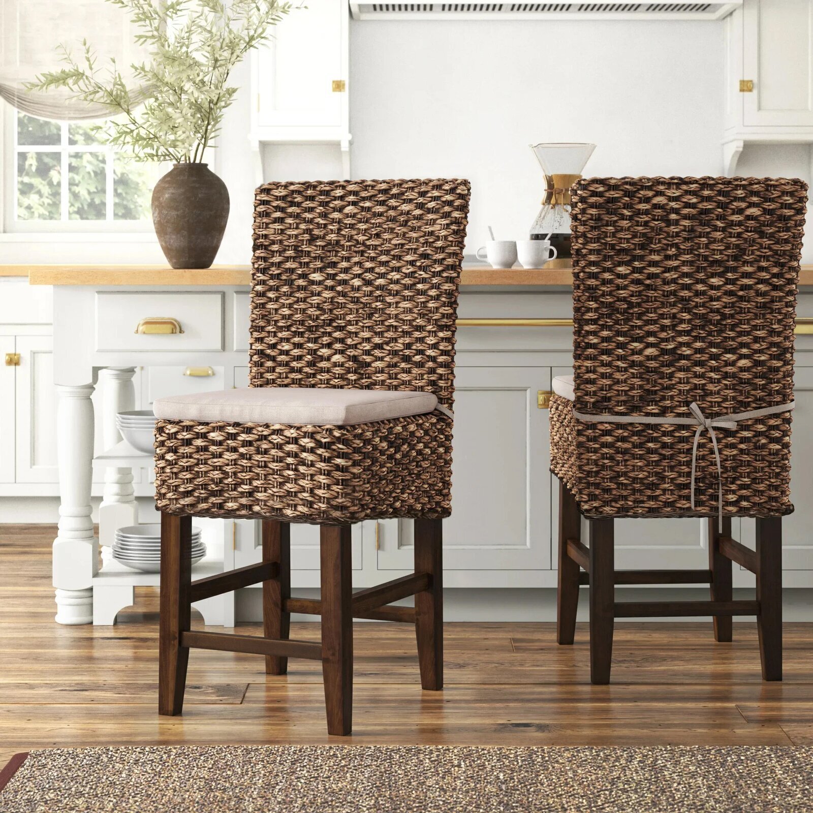Set of 2 Seagrass Barstools