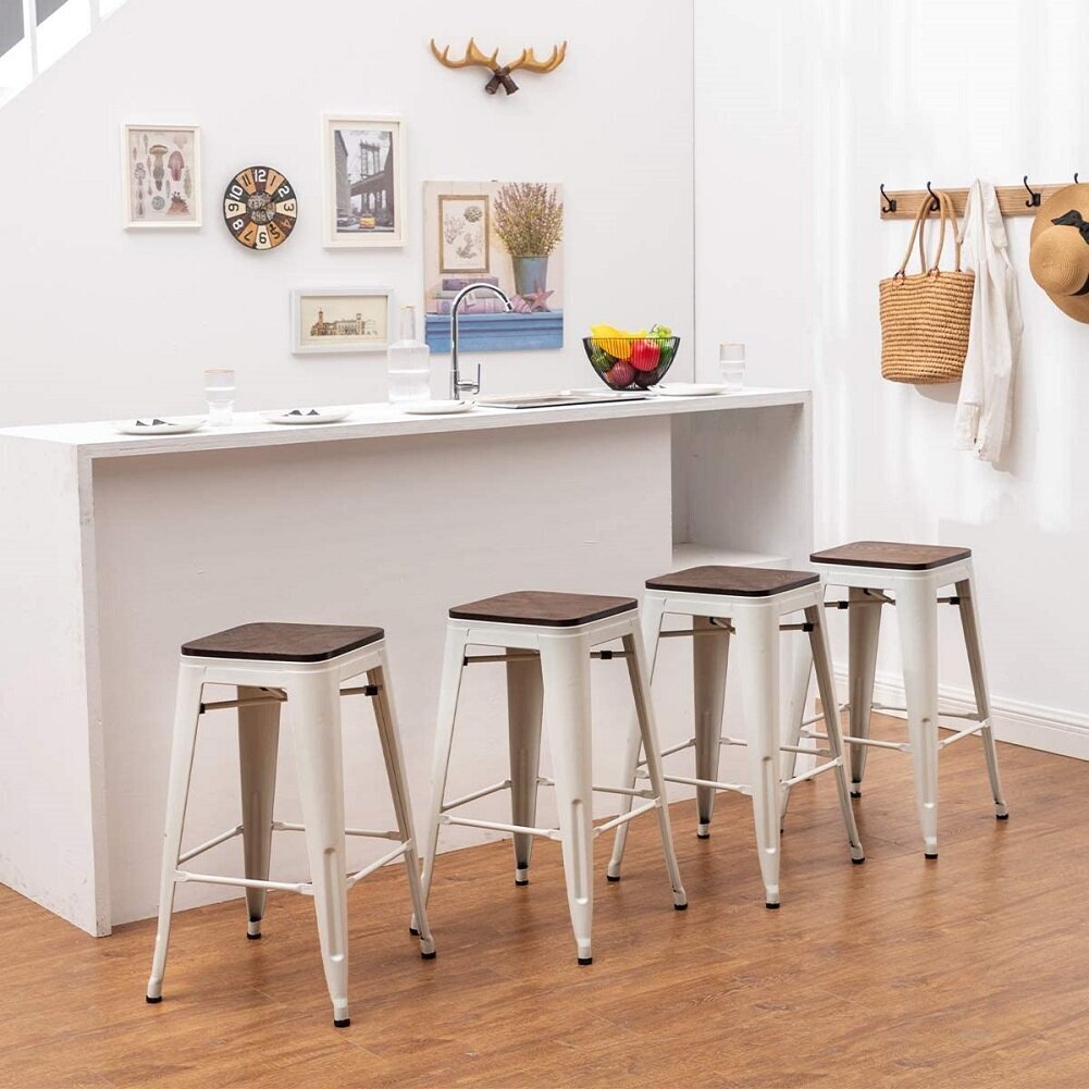 Set of four metal square bar stools