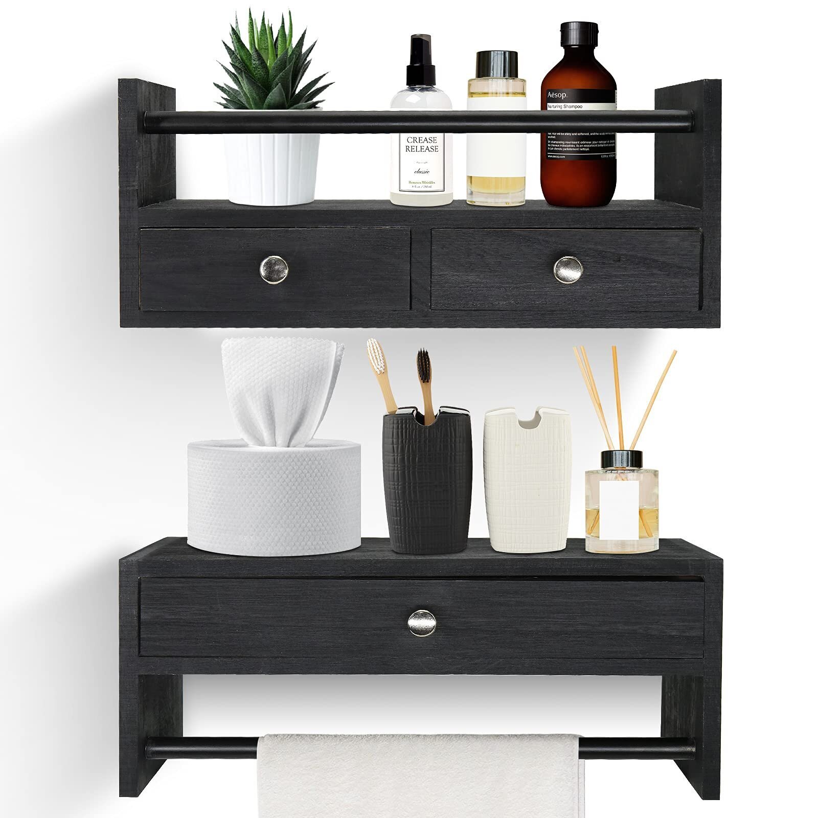 Set of Two Floating Shelves with Drawers