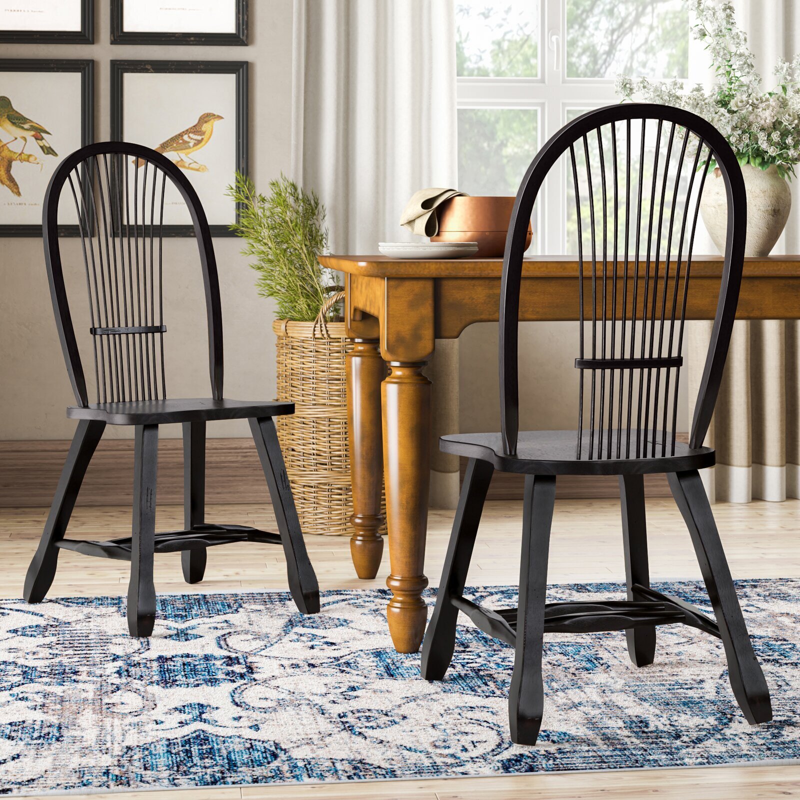 Set of Two Spindle Wood Dining Chairs