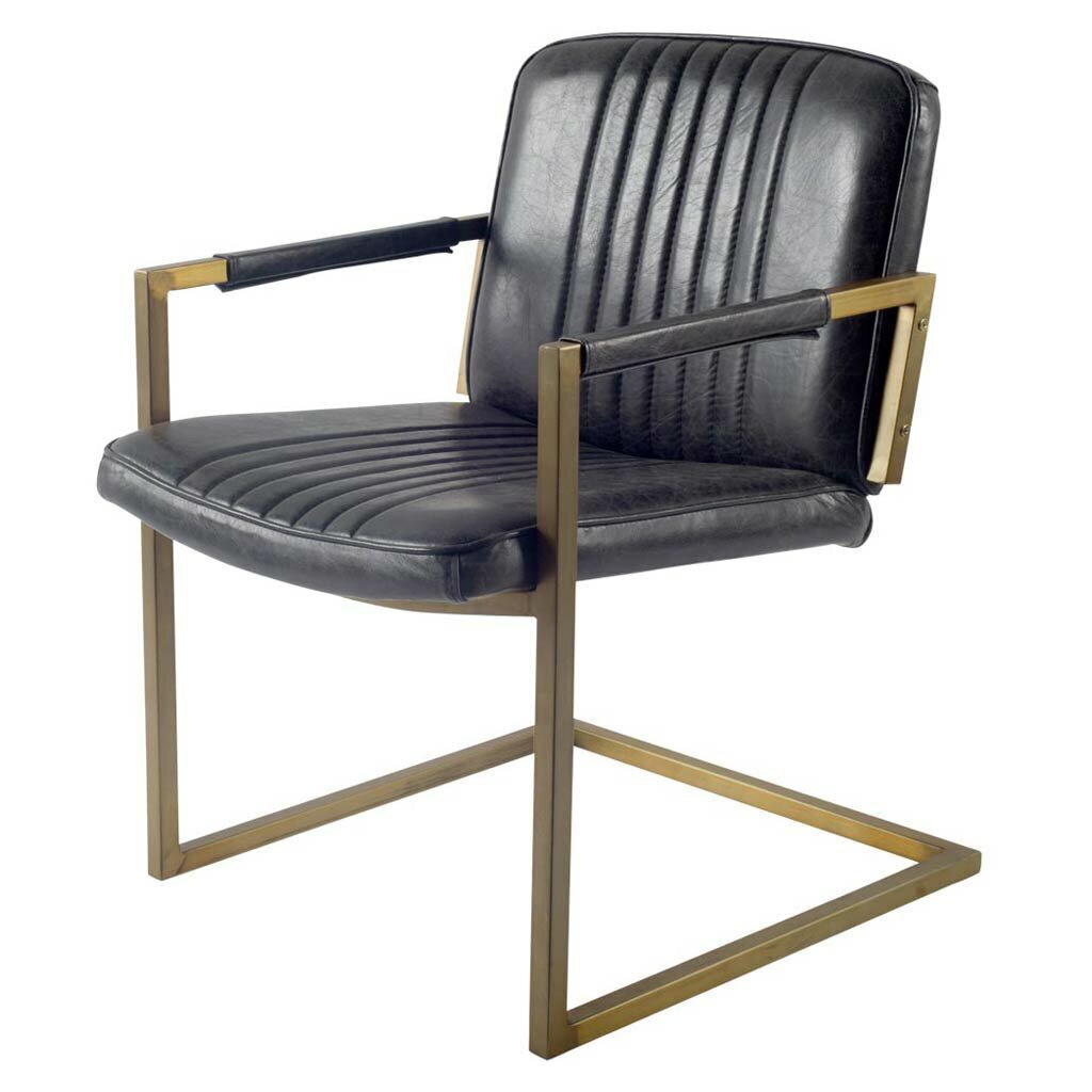 Sharp Edged Modern Leather Armchair for Dining