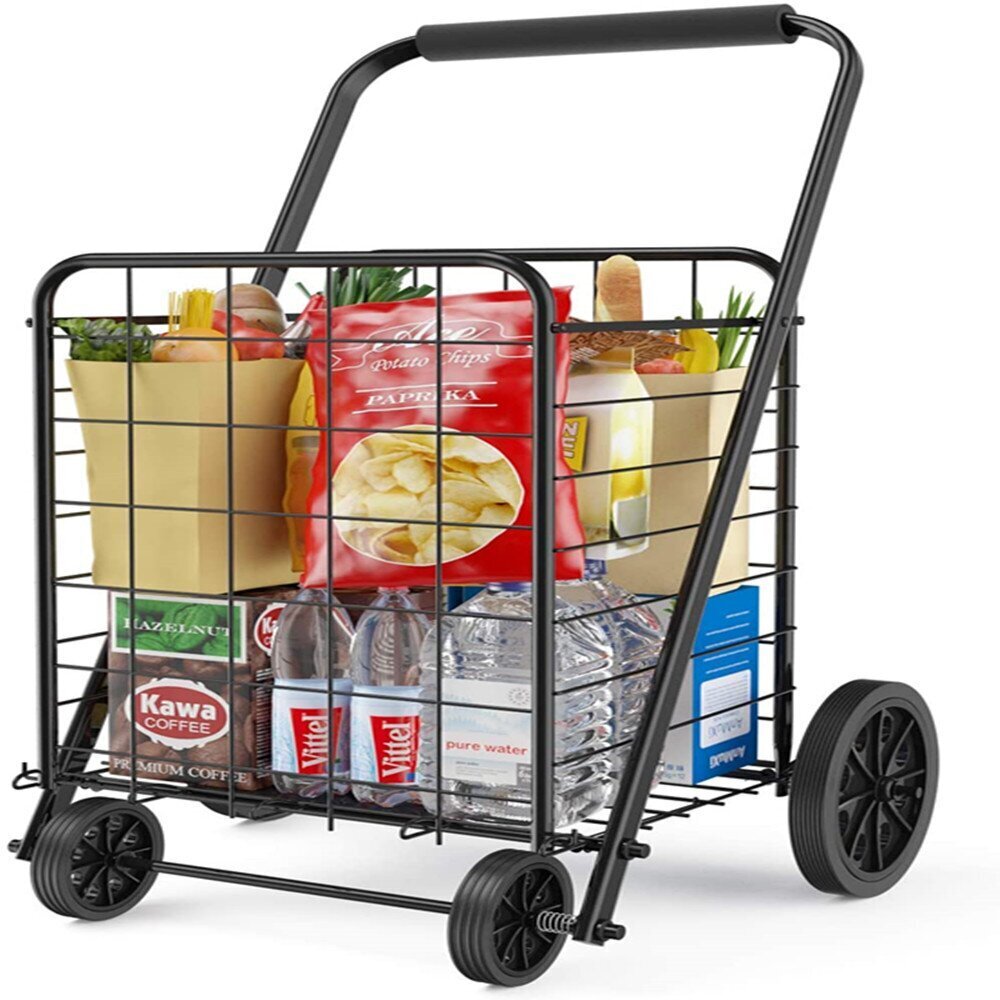 Plastic Rolling Shopping Trolley Basket On Wheels for Shops & Supermarkets 