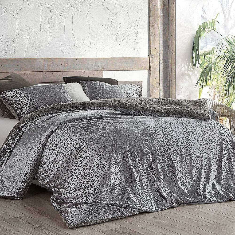 Luxury Grey Cat Duvet Cover King Size 4 Piece Animal Print Complete Bedding Set 