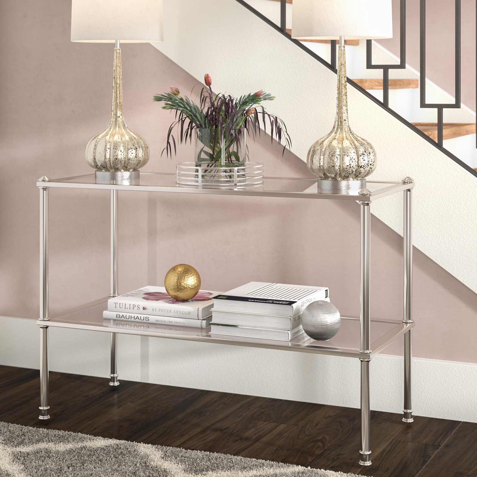 Black or Clear Glass Chrome Console Table Large Hall Table Modern Furniture New 