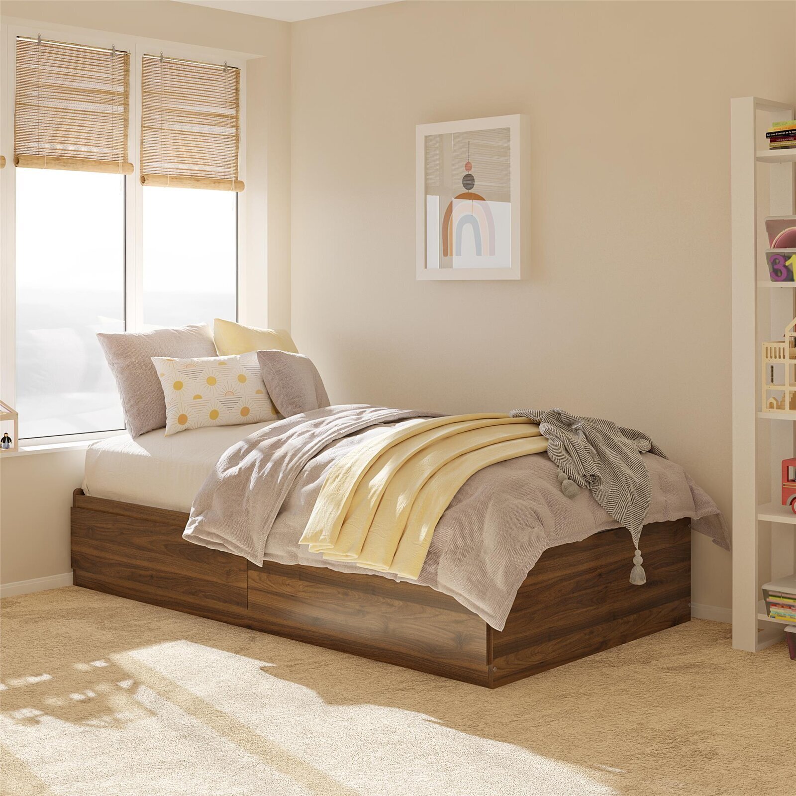 Simple Platform style Solid Wood Captains Bed