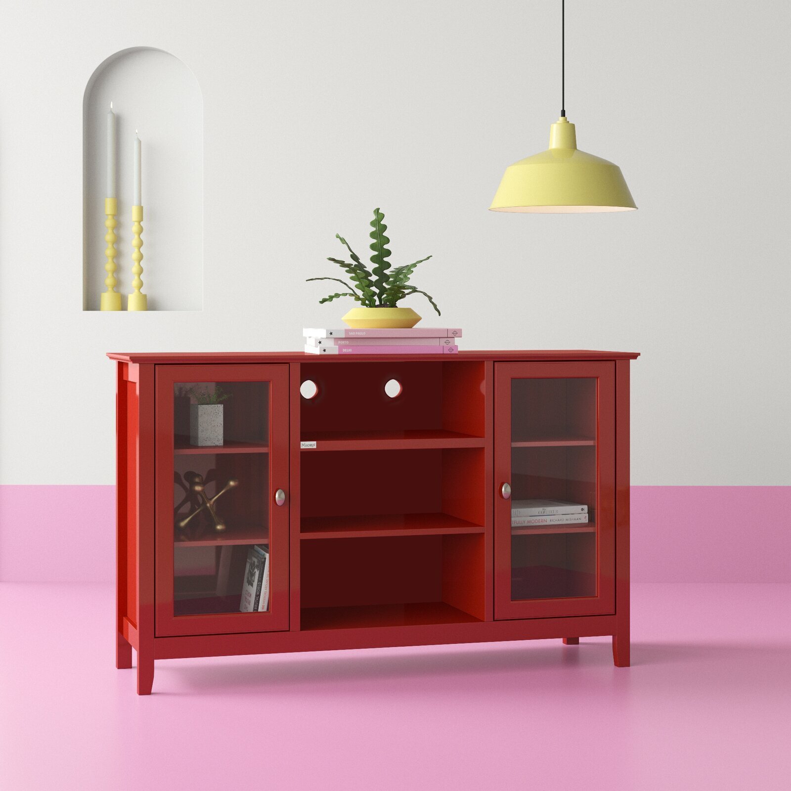 Simple Sideboard Red with Two Glass Doors | Foter