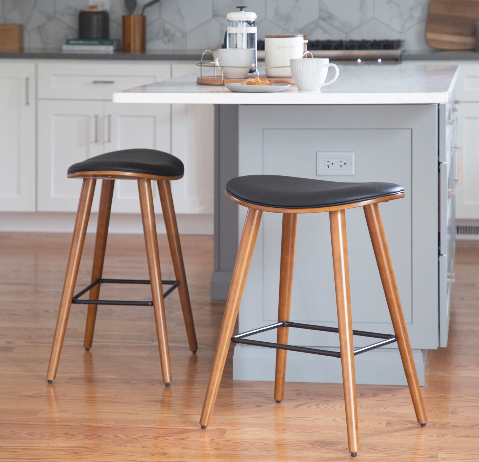 Simple styled Leather Saddle Counter Stools