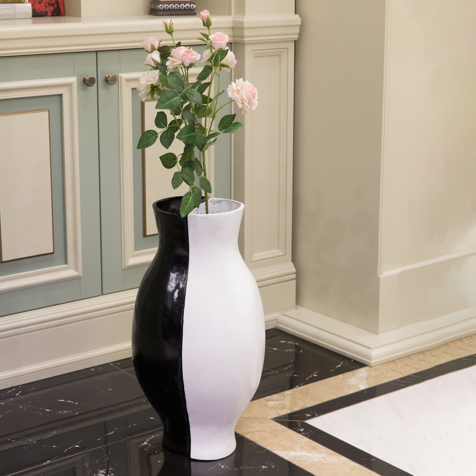 Simplistic Black and White Large Glass Vase