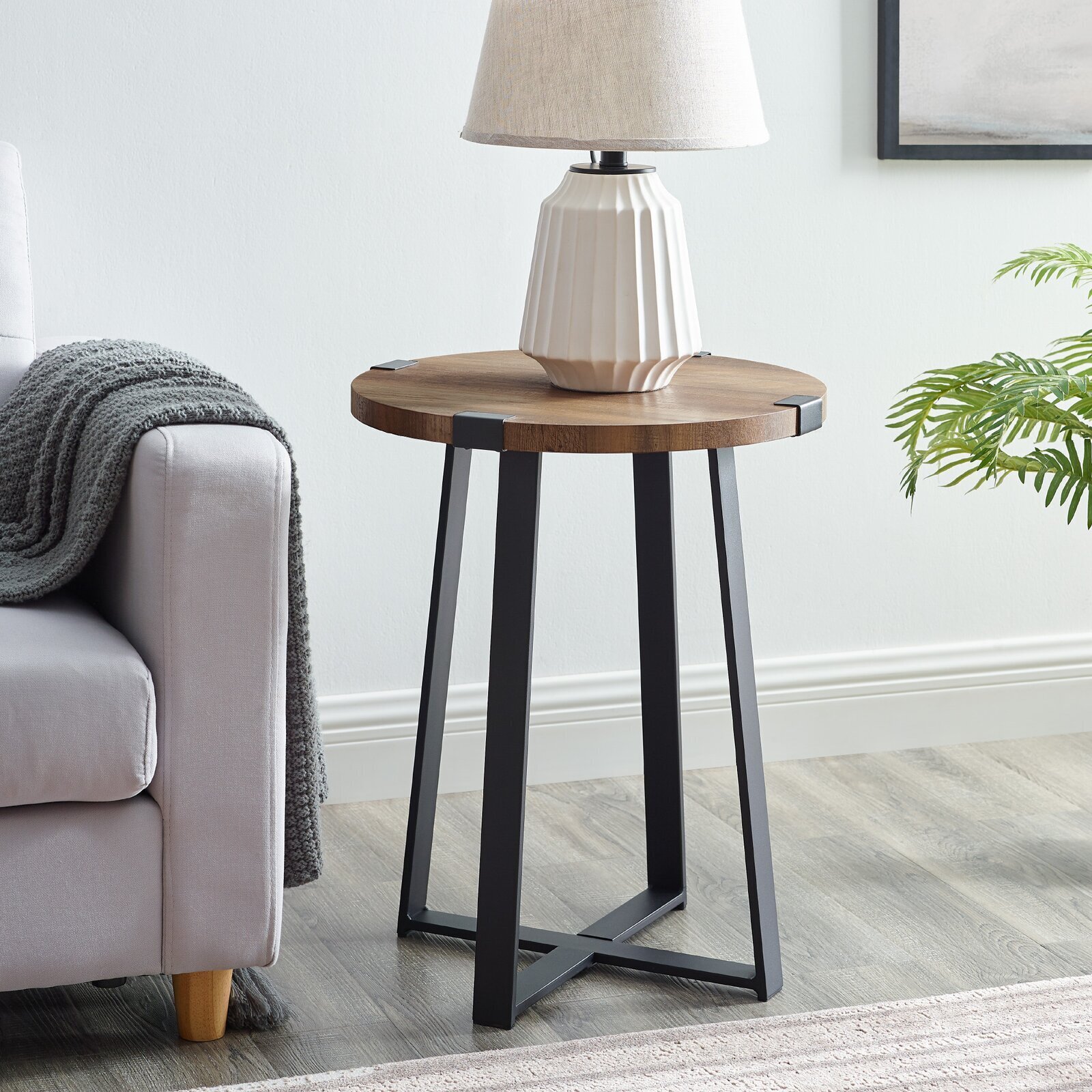 Simplistic Metal and Wood Round Table for Speakers