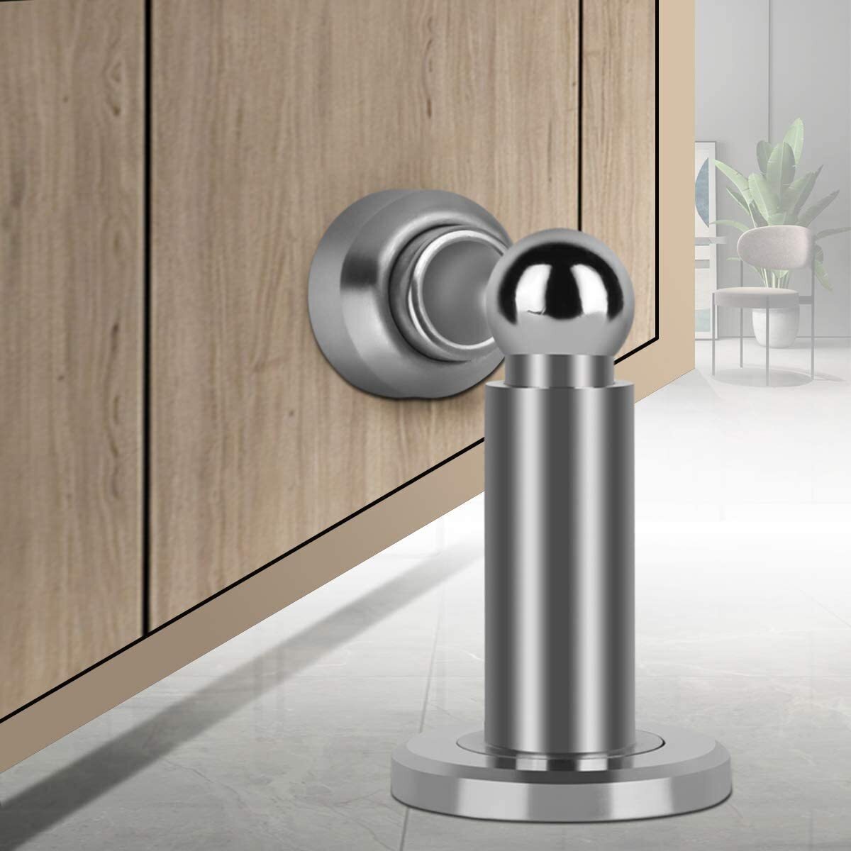 Sleek and Simple Silver Magnetic Door Stopper With Adjustable Height 