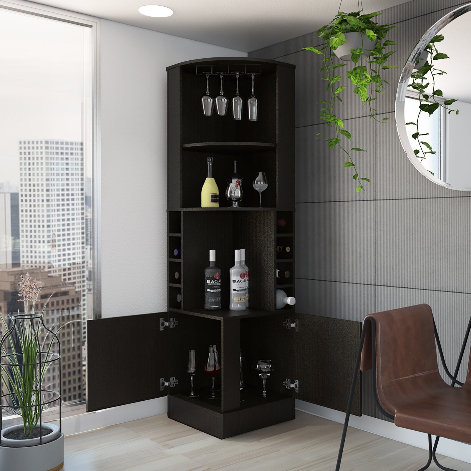 Sleek Corner Bar Cabinet Modern