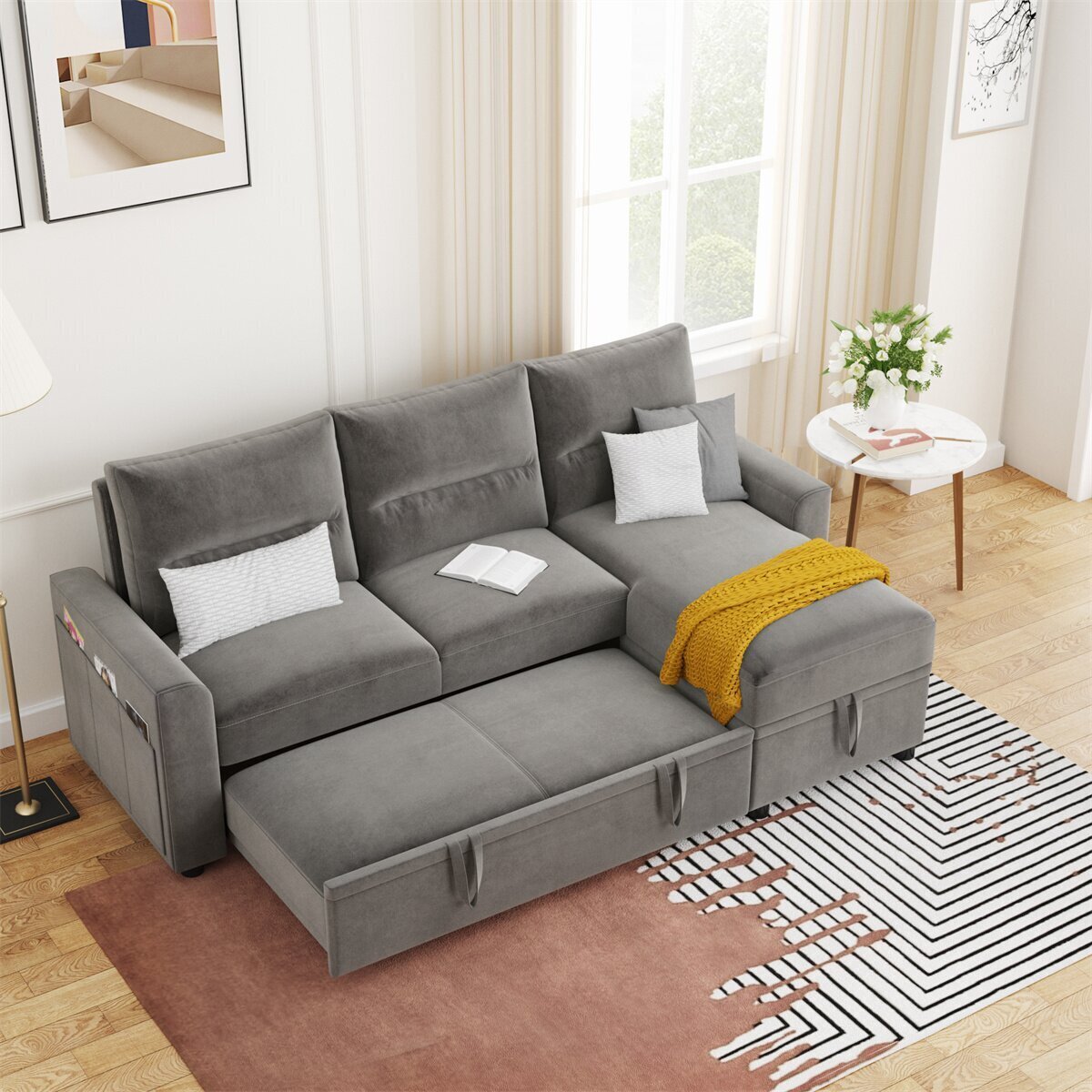 Soft Modular L Shaped Sofa With Clever Built In Bed