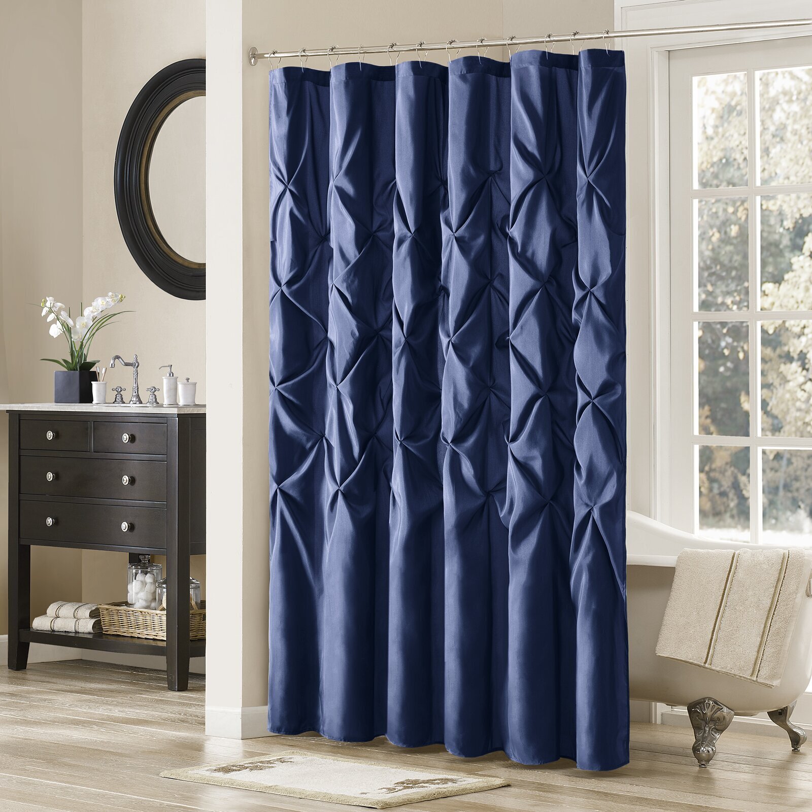 Solid Pleated Luxury Extra long Shower Curtain