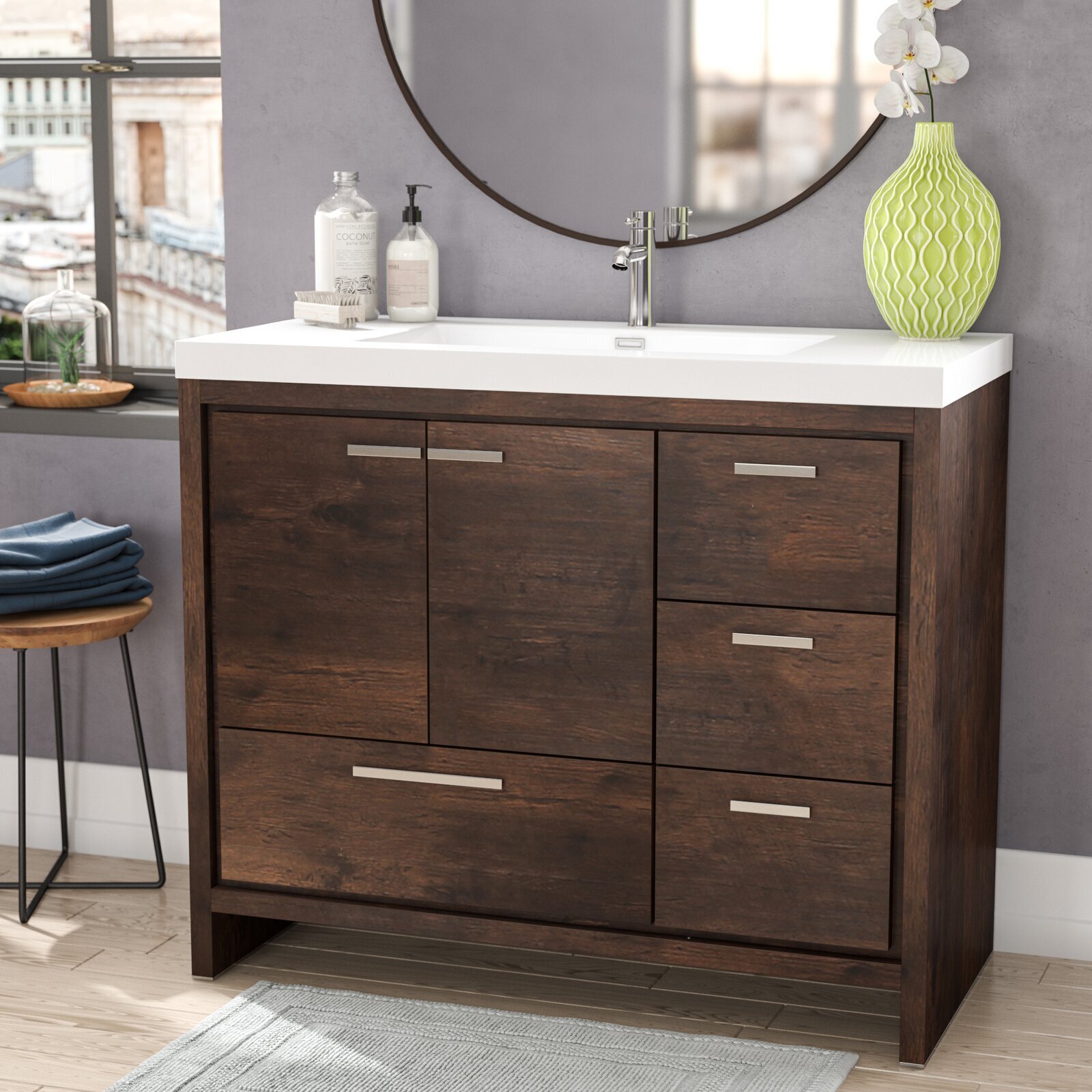Solid Rectangular Vanity With Rosewood Finish