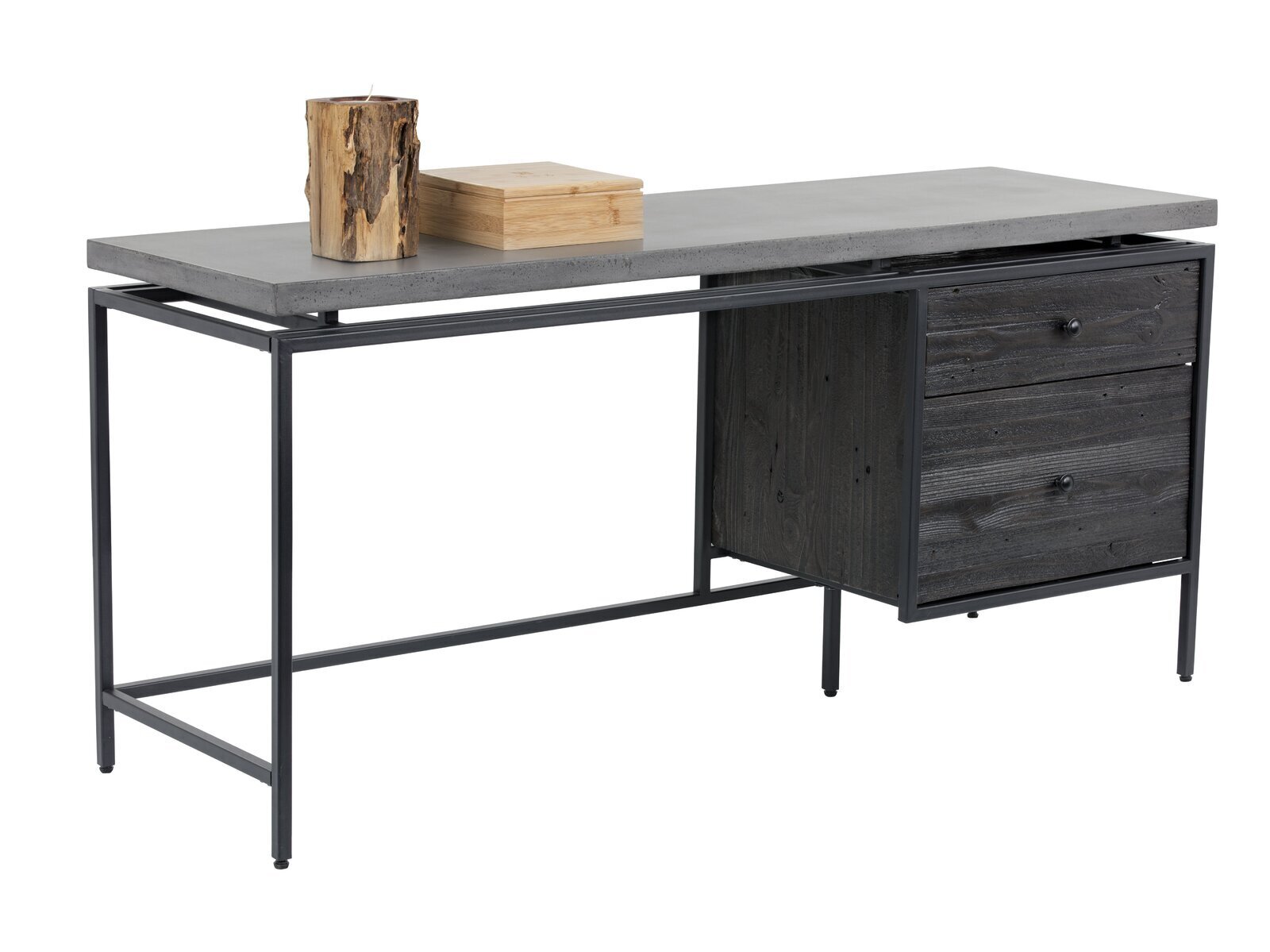 Solid wood and concrete industrial office desk 