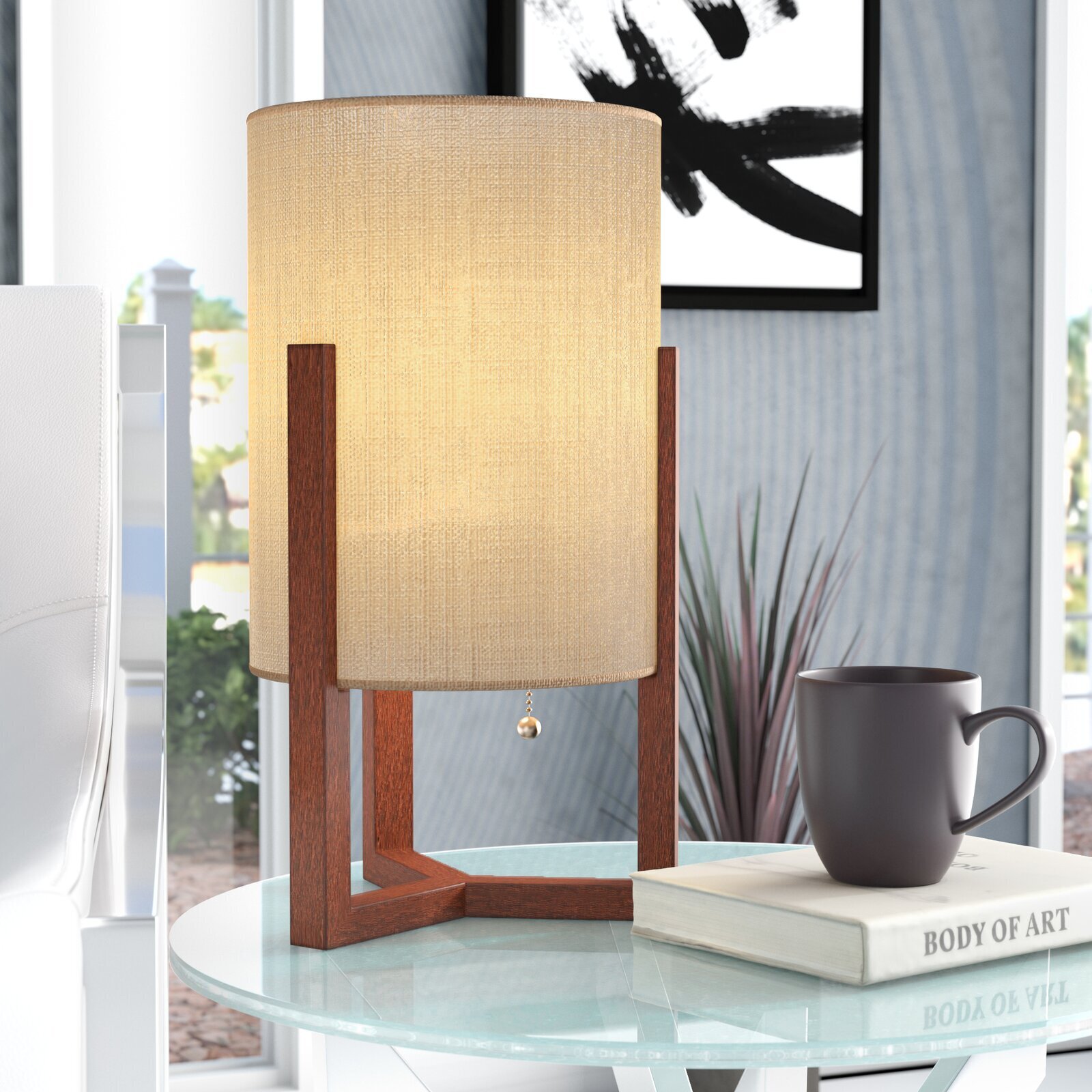 Solid Wood Base Lamp With Linen Shade 