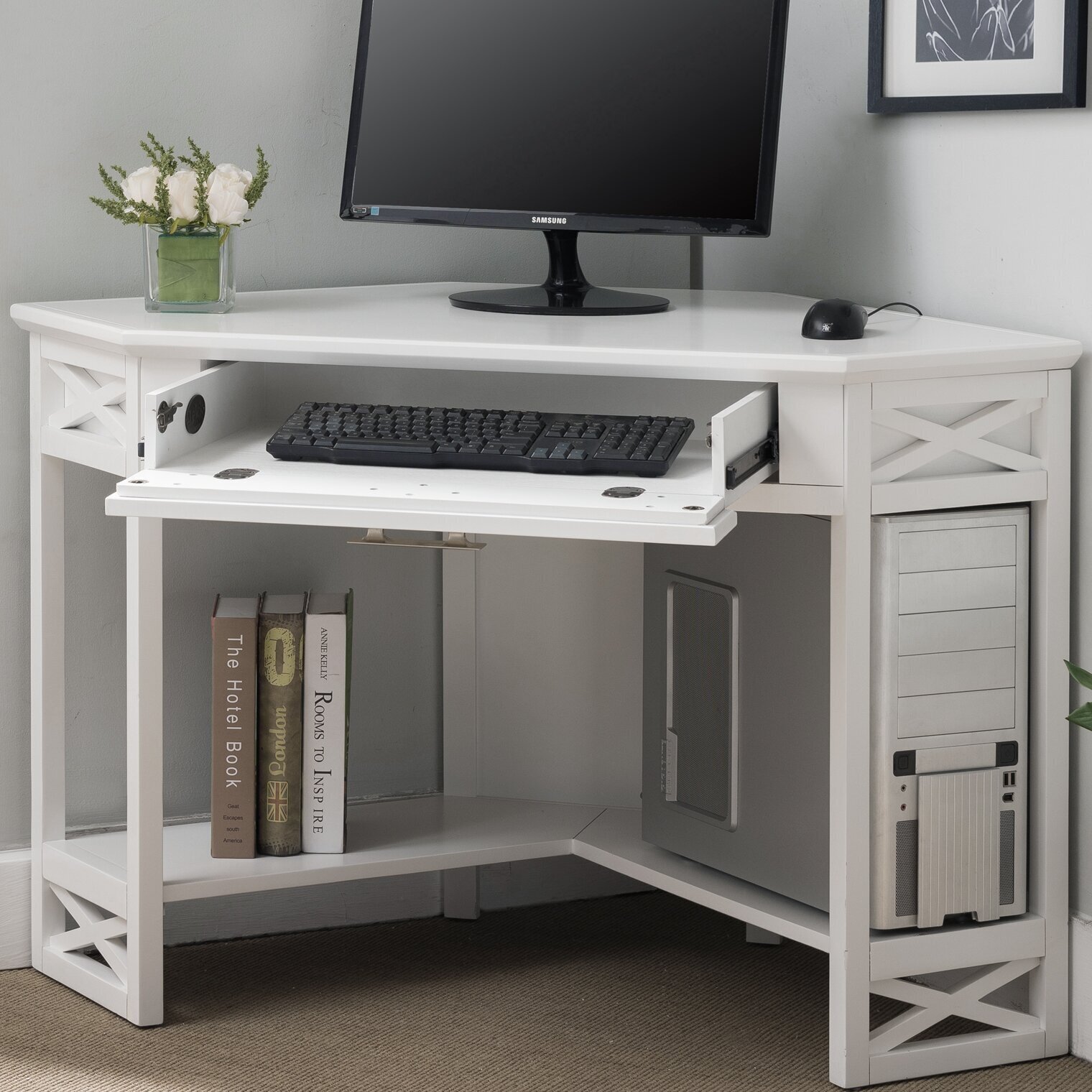 Solid Wood Corner Desk with Storage