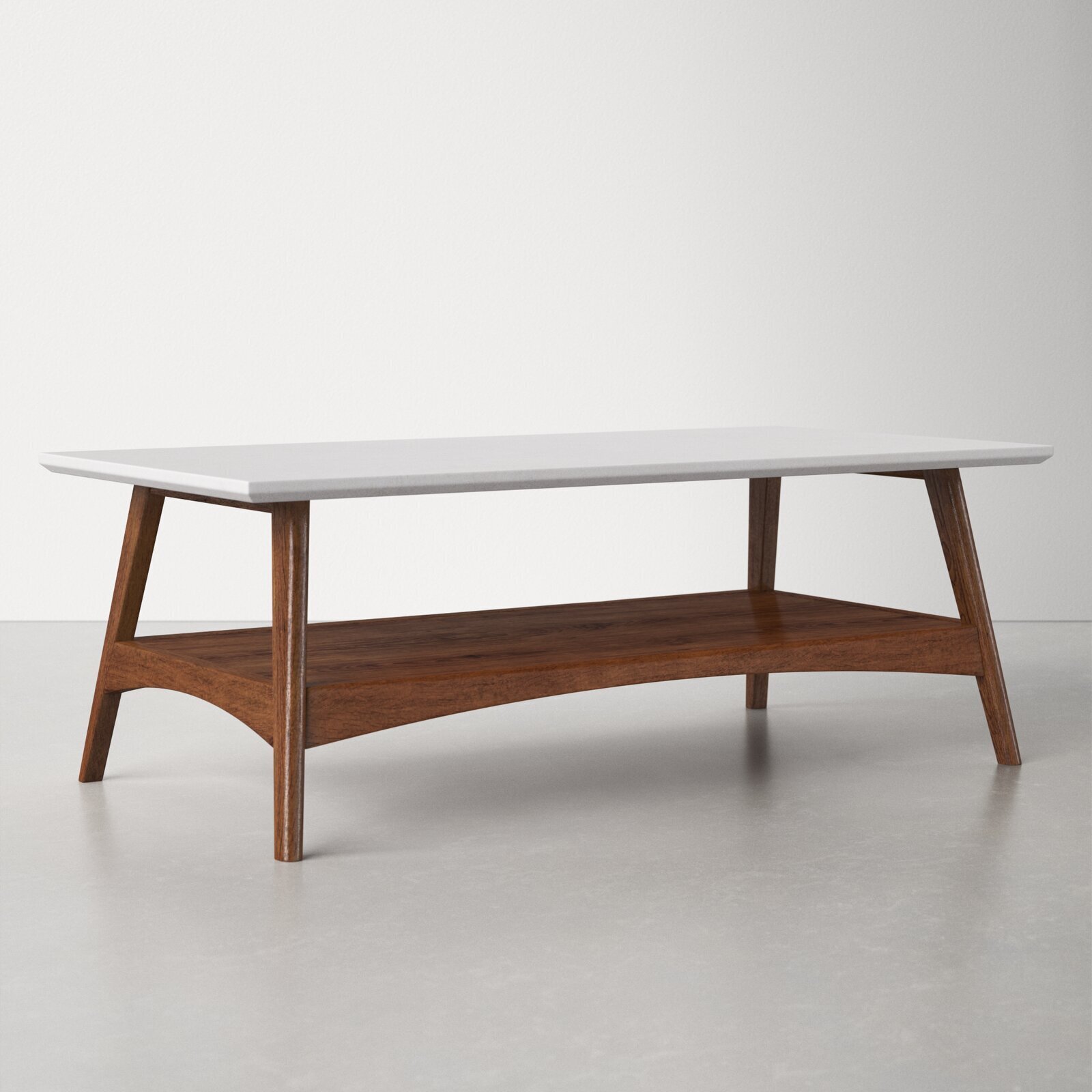 Solid Wood Japandi Coffee Table With White Top 