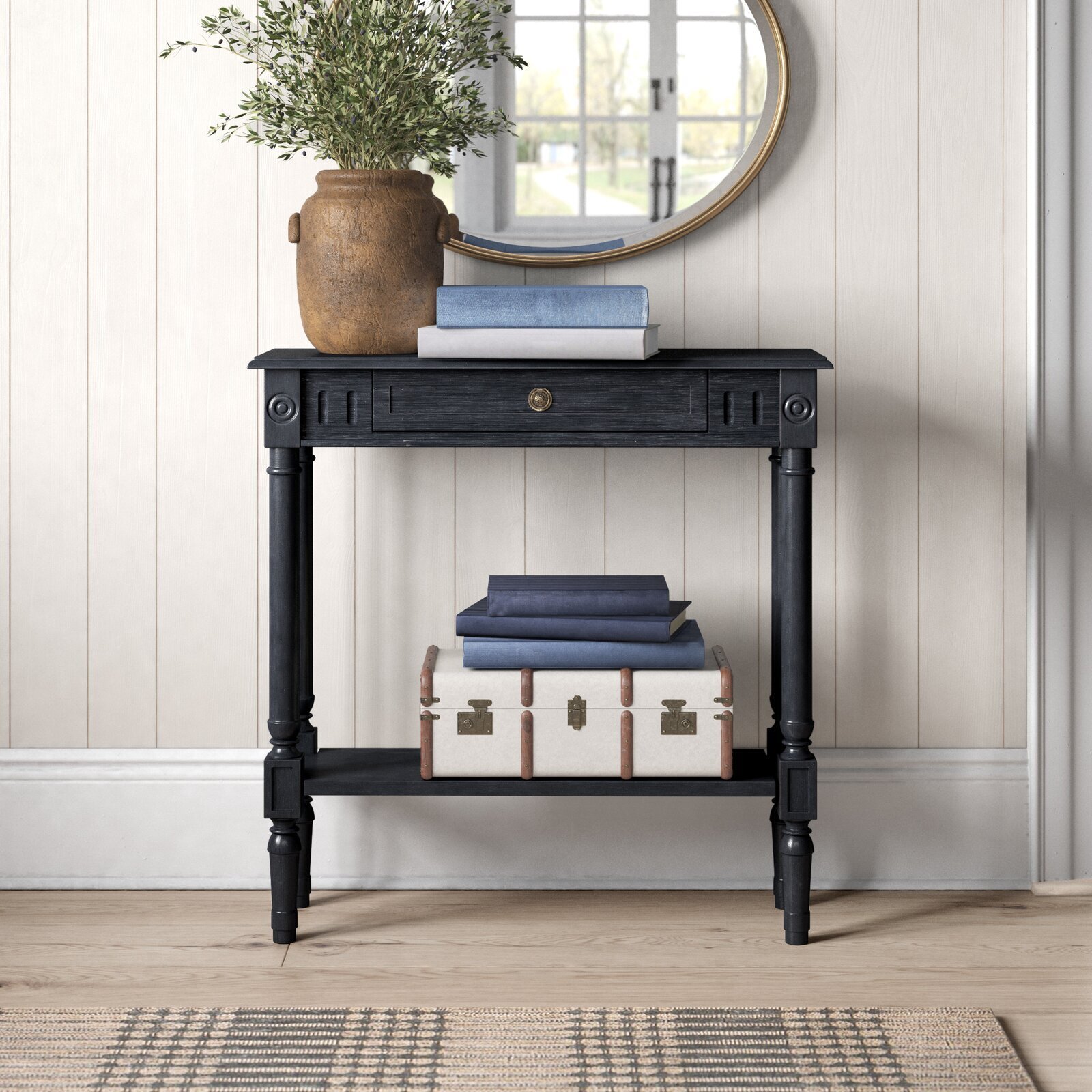 Solid Wood Narrow Console Table with Drawers