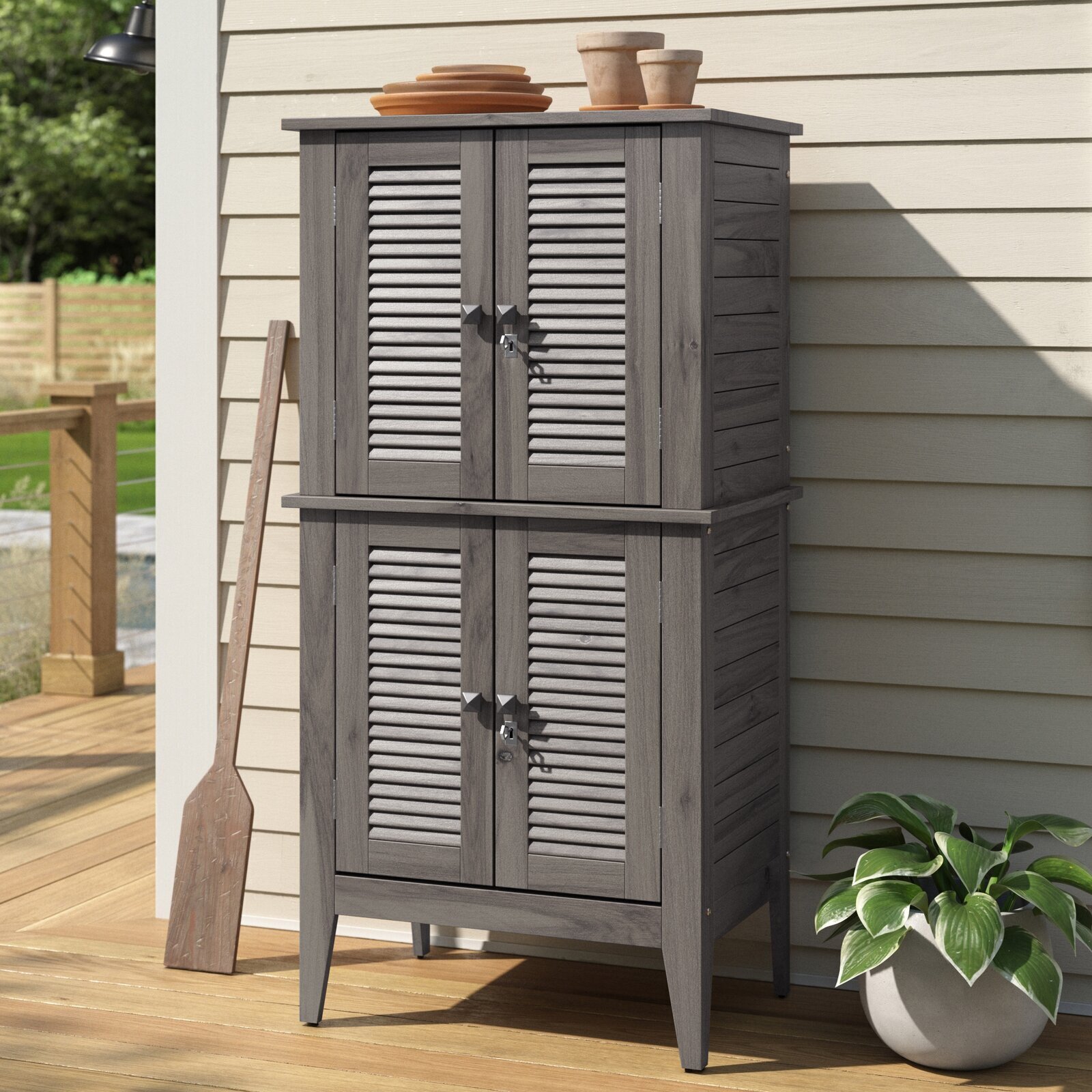 Solid wood outdoor cabinet with lockable door 