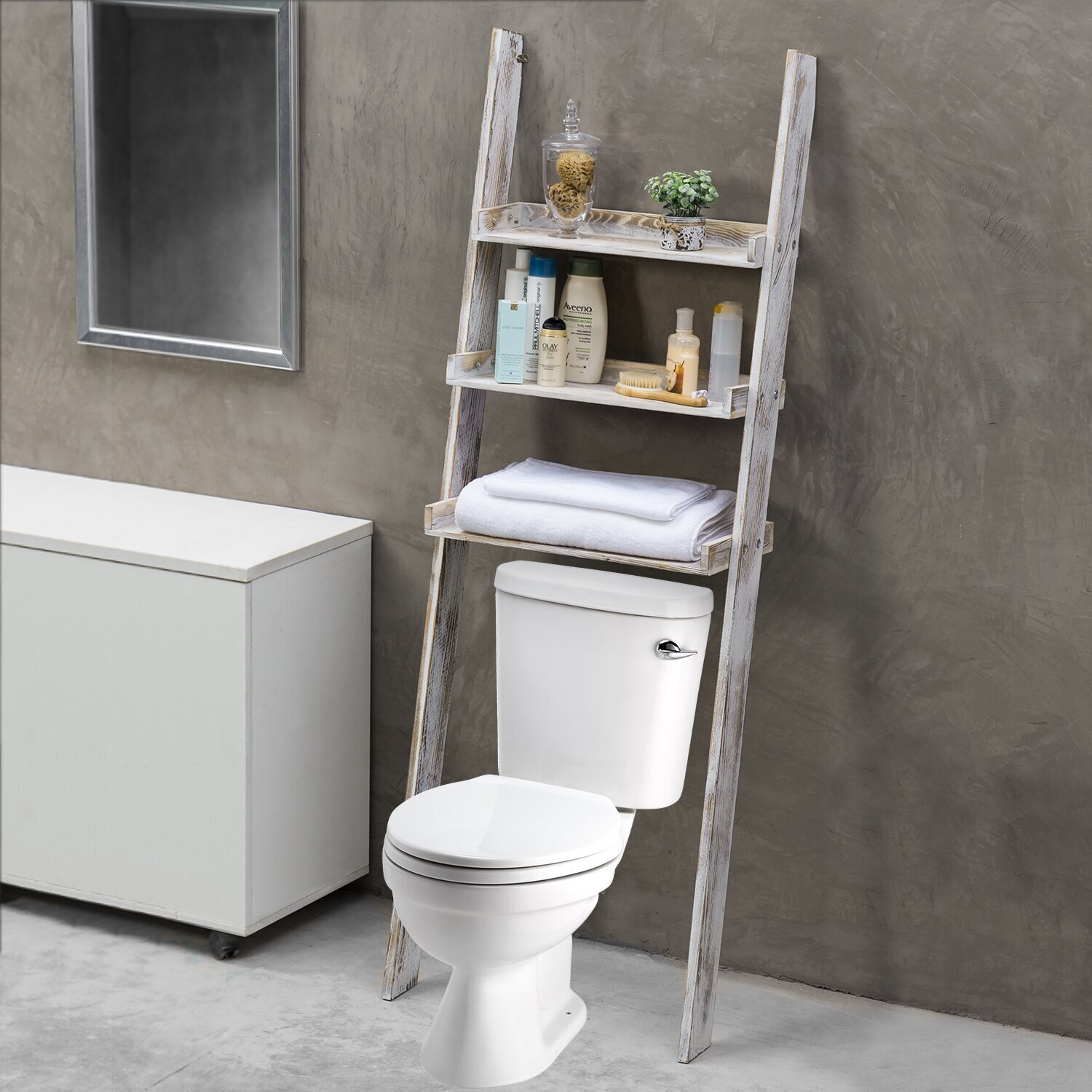 Solid Wood Over the Toilet Storage Ladder