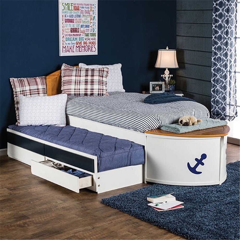 Solid Wood Twin Bed with Footboard Storage