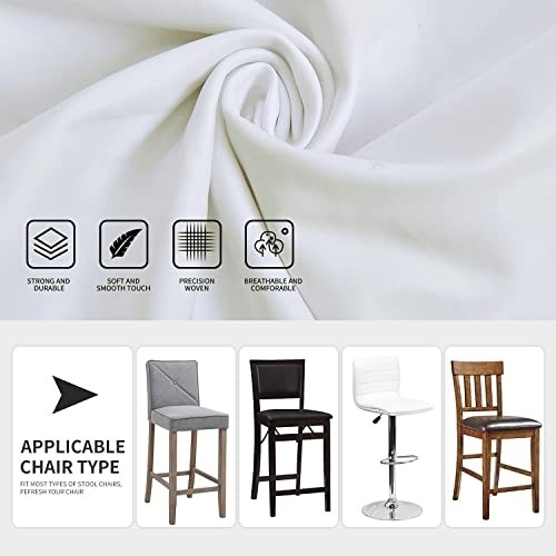 SONNACH PU Waterproof Bar Stool Chair Covers for Counter Height Chair Covers,Low Back Chair Covers (White, 2)