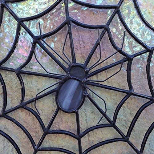 Stained Glass Spider Web Suncatcher, Spiderweb Panel for Window Hanging or Wall Decor, Spooky Halloween