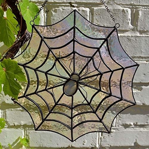 Stained Glass Spider Web Suncatcher, Spiderweb Panel for Window Hanging or Wall Decor, Spooky Halloween