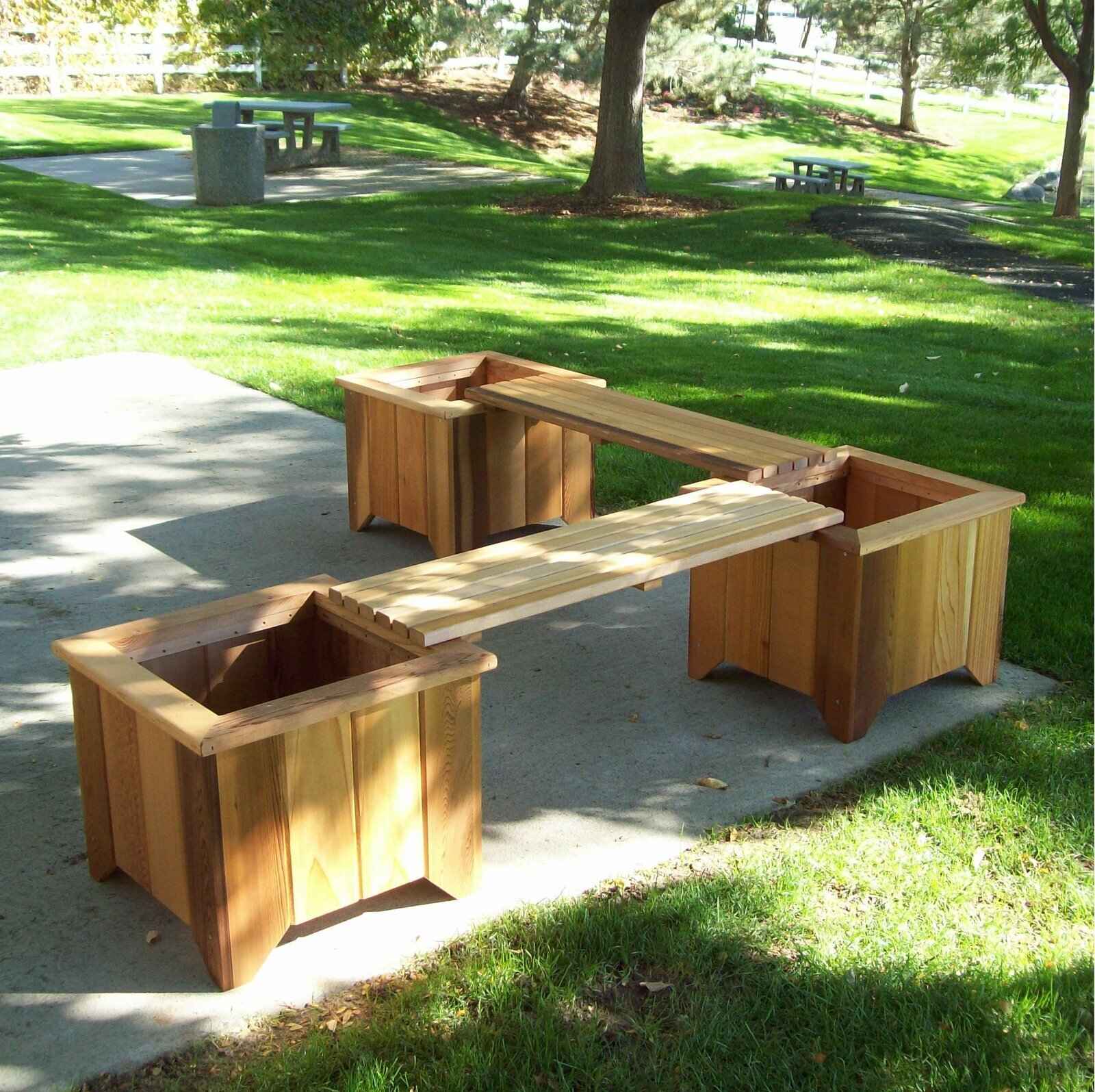 Stained or unstained wood planter benches