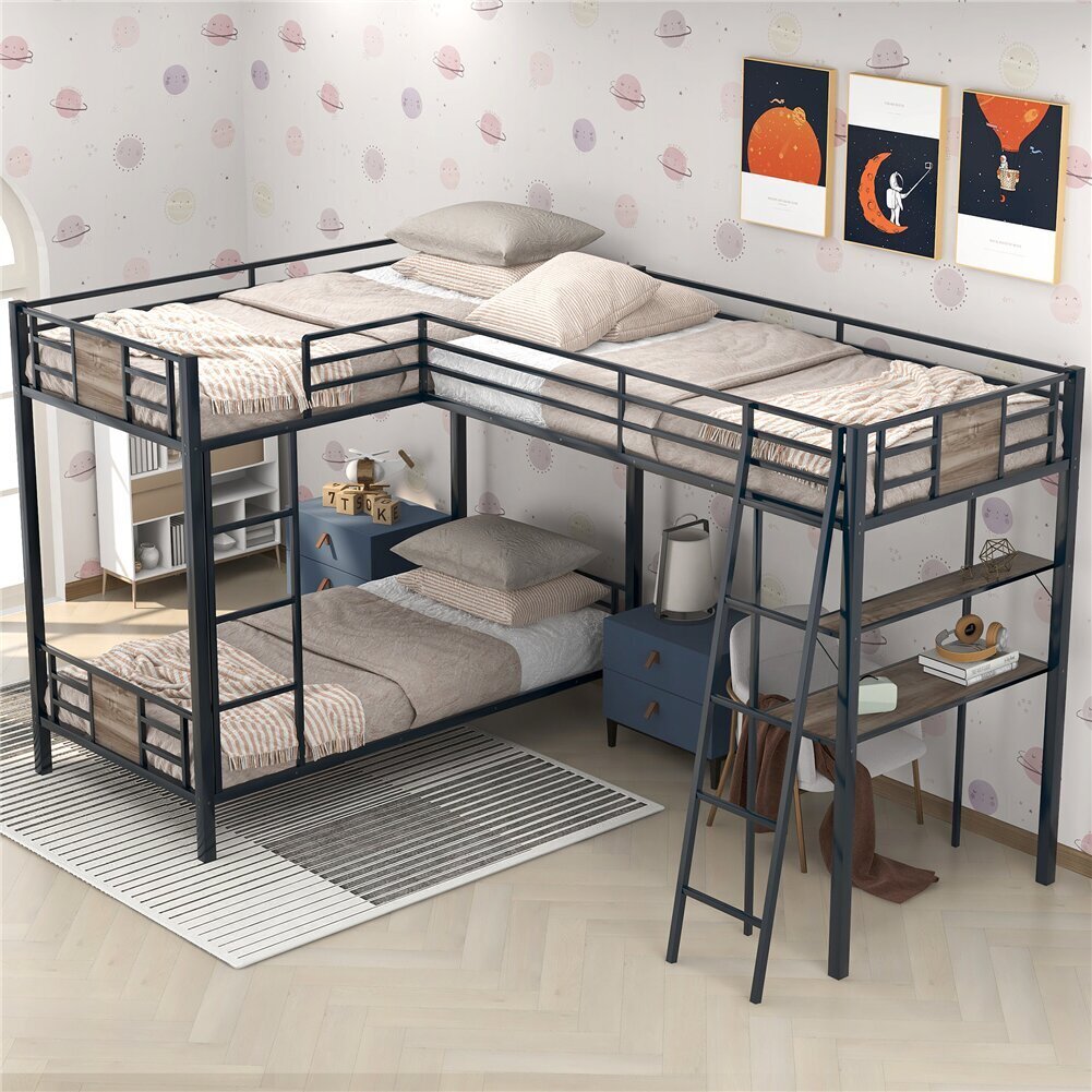 Steel L Shaped Bunk Bed with Built in Desk 