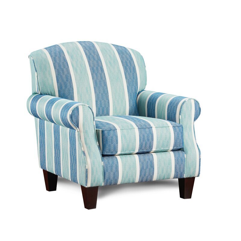 Stocky Blue and White Striped Armchair