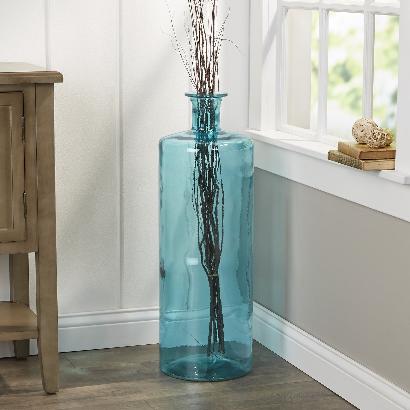 Stylish Aquamarine Tinted Large Clear Vase