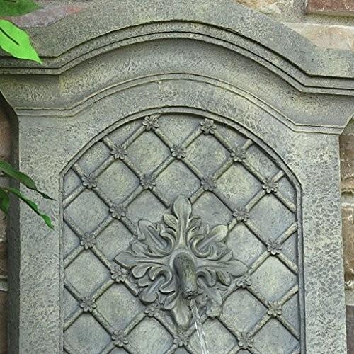 Sunnydaze Rosette Leaf Outdoor Wall Water Fountain - Waterfall Wall Mounted Fountain & Backyard Water Feature with Electric Submersible Pump - Limestone Finish - 31 Inch