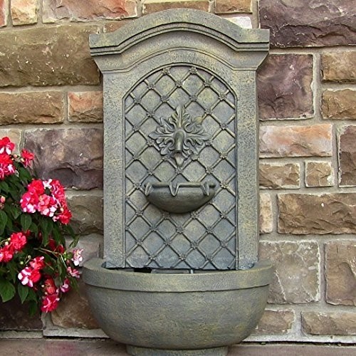 Sunnydaze Rosette Leaf Outdoor Wall Water Fountain - Waterfall Wall Mounted Fountain & Backyard Water Feature with Electric Submersible Pump - Limestone Finish - 31 Inch