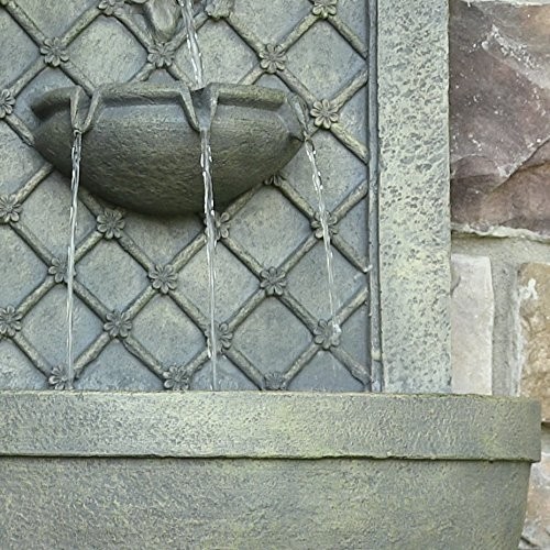 Sunnydaze Rosette Leaf Outdoor Wall Water Fountain - Waterfall Wall Mounted Fountain & Backyard Water Feature with Electric Submersible Pump - Limestone Finish - 31 Inch