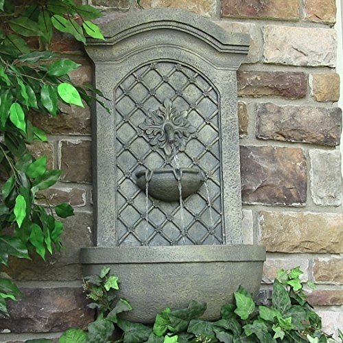 Sunnydaze Rosette Leaf Outdoor Wall Water Fountain - Waterfall Wall Mounted Fountain & Backyard Water Feature with Electric Submersible Pump - Limestone Finish - 31 Inch