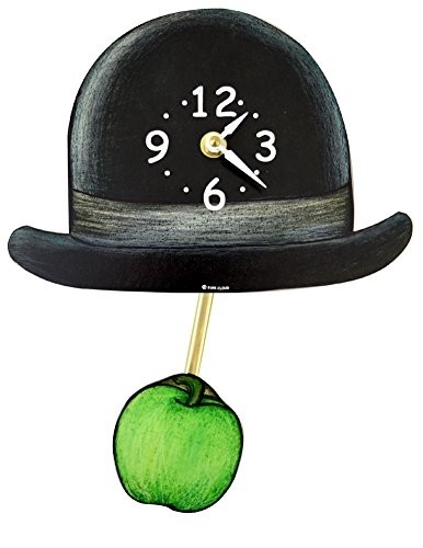 Surrealist Derby Hat and Green Apple Pendulum Wall Clock, Made in USA